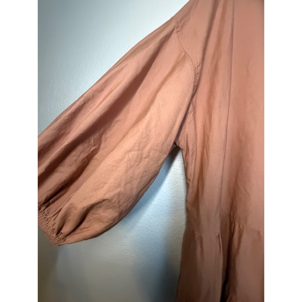 Free People Women Terracotta Tiered Button Down Mini Dress Balloon Sleeve Size M - Picture 4 of 9